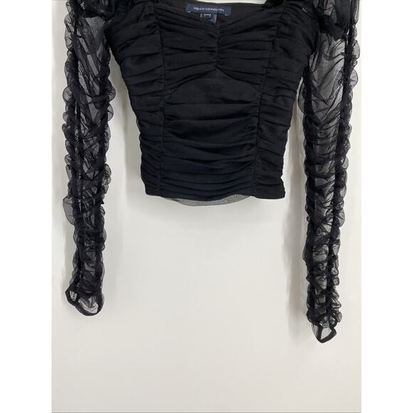 Y2K Corset Top Fitted Sleeve Size 0 Black Whimsigoth Sheer Celestial Fairy 985 - Picture 4 of 9